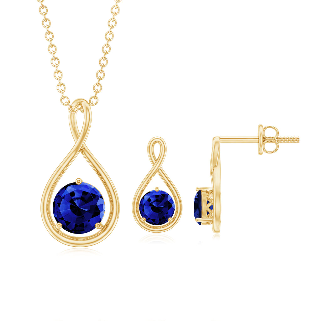 Solitaire Lab Created Blue Sapphire Infinity Pendant and Earrings Set Lab Created Blue Sapphire - ( AAAA ) - Quality - Rosec Jewels