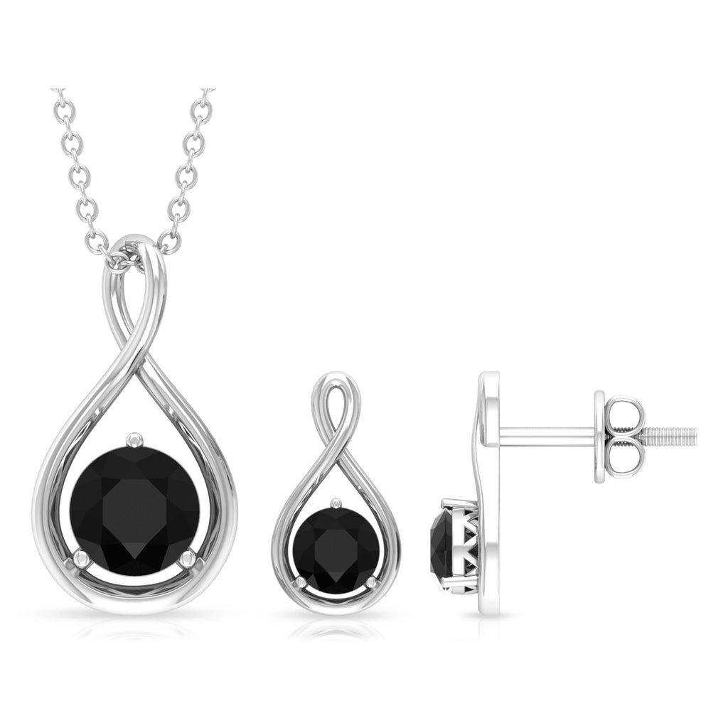 1.50 CT Round Cut Black Spinel Solitaire Infinity Jewelry Set Black Spinel - ( AAA ) - Quality - Rosec Jewels