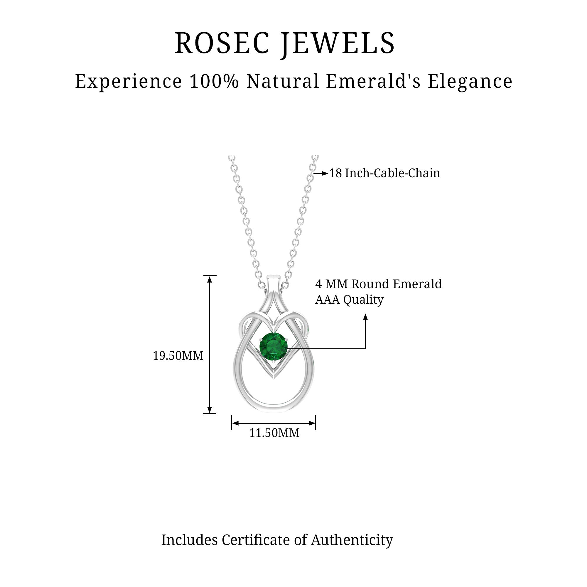 Round Shape Solitaire Emerald Teardrop Heart Pendant Emerald - ( AAA ) - Quality - Rosec Jewels