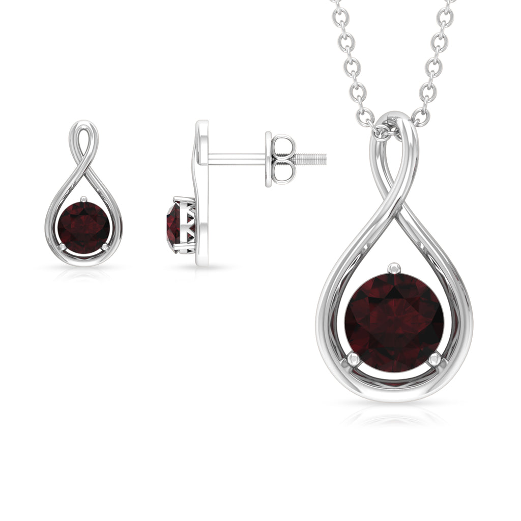 3 Prong Set Garnet Solitaire and Gold Infinity Jewelry Set Garnet - ( AAA ) - Quality - Rosec Jewels