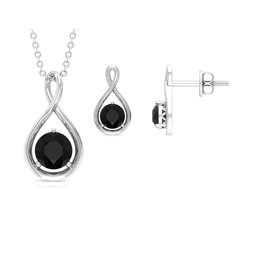 Round Cut Created Black Diamond Solitaire Infinity Earrings and Necklace Set Lab Created Black Diamond - ( AAAA ) - Quality - Rosec Jewels