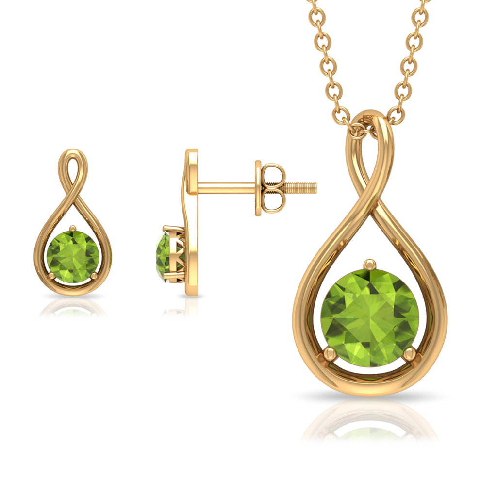 Peridot Solitaire Pendant and Earring Set with Infinity Design Peridot - ( AAA ) - Quality - Rosec Jewels