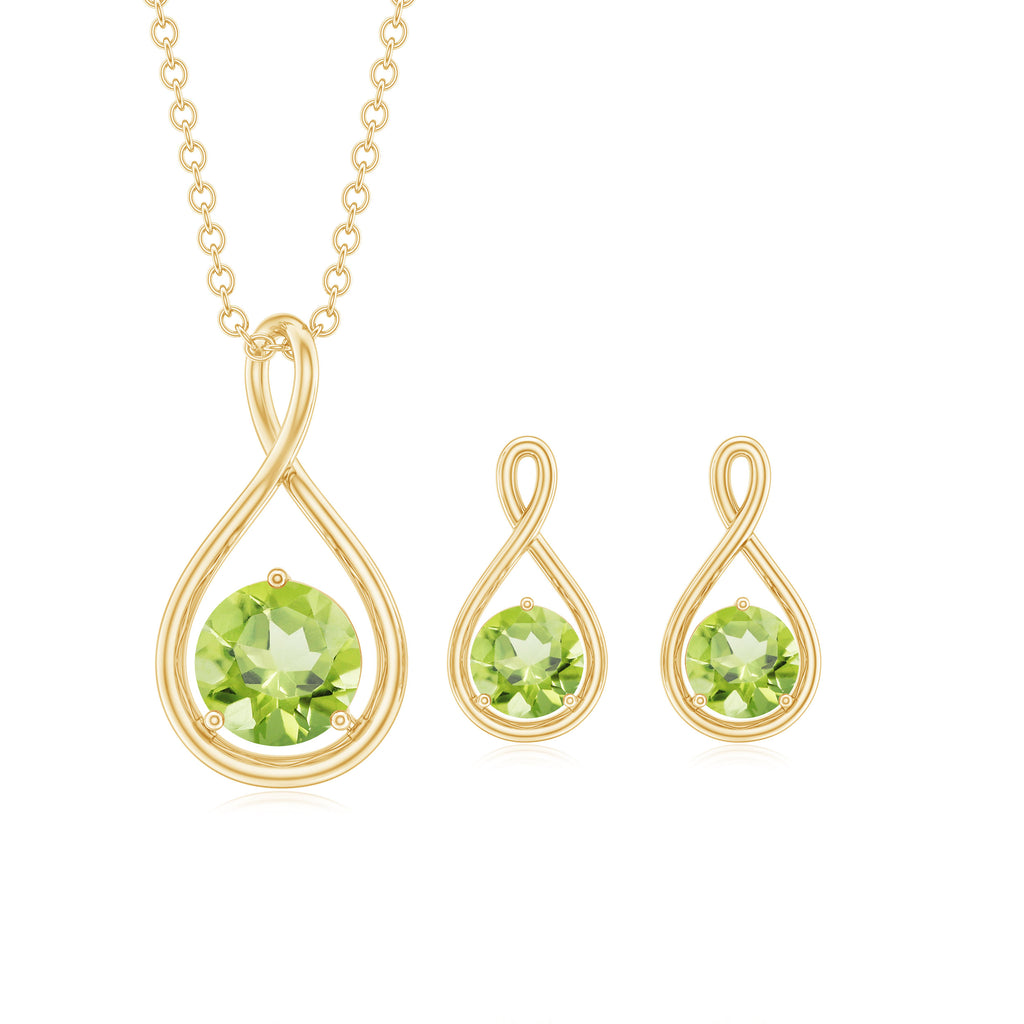 Peridot Solitaire Pendant and Earring Set with Infinity Design Peridot - ( AAA ) - Quality - Rosec Jewels
