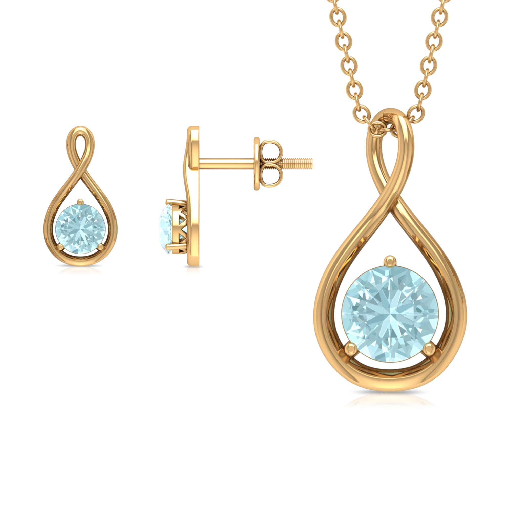 Sky Blue Topaz Solitaire and Gold Infinity Earrings and Necklace Set Sky Blue Topaz - ( AAA ) - Quality - Rosec Jewels