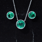 Certified Created Emerald Solitaire Jewelry Set in Bezel Setting Lab Created Emerald - ( AAAA ) - Quality - Rosec Jewels
