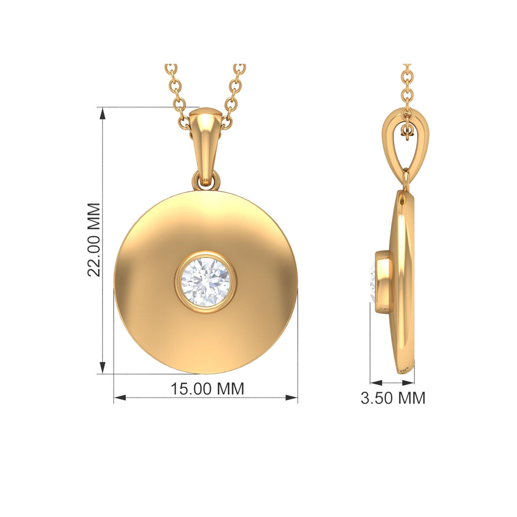4 MM Round Moissanite Solitaire Disc pendant in Bezel Setting Moissanite - ( D-VS1 ) - Color and Clarity - Rosec Jewels