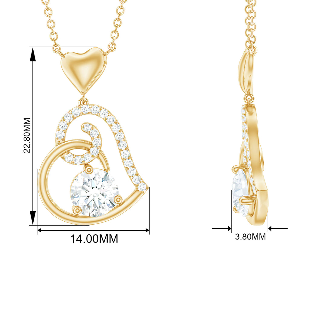 1 CT Moissanite Gold Heart Drop Pendant Moissanite - ( D-VS1 ) - Color and Clarity - Rosec Jewels