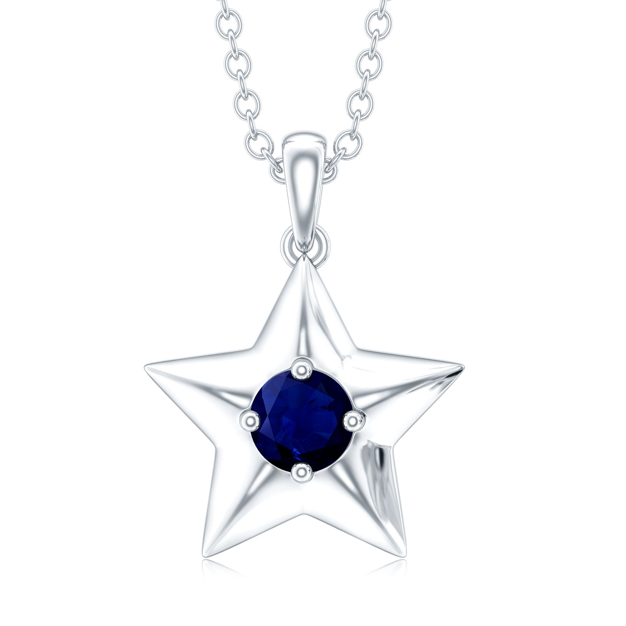 Natural Blue Sapphire Star Pendant Necklace for Women AAA - Rosec Jewels