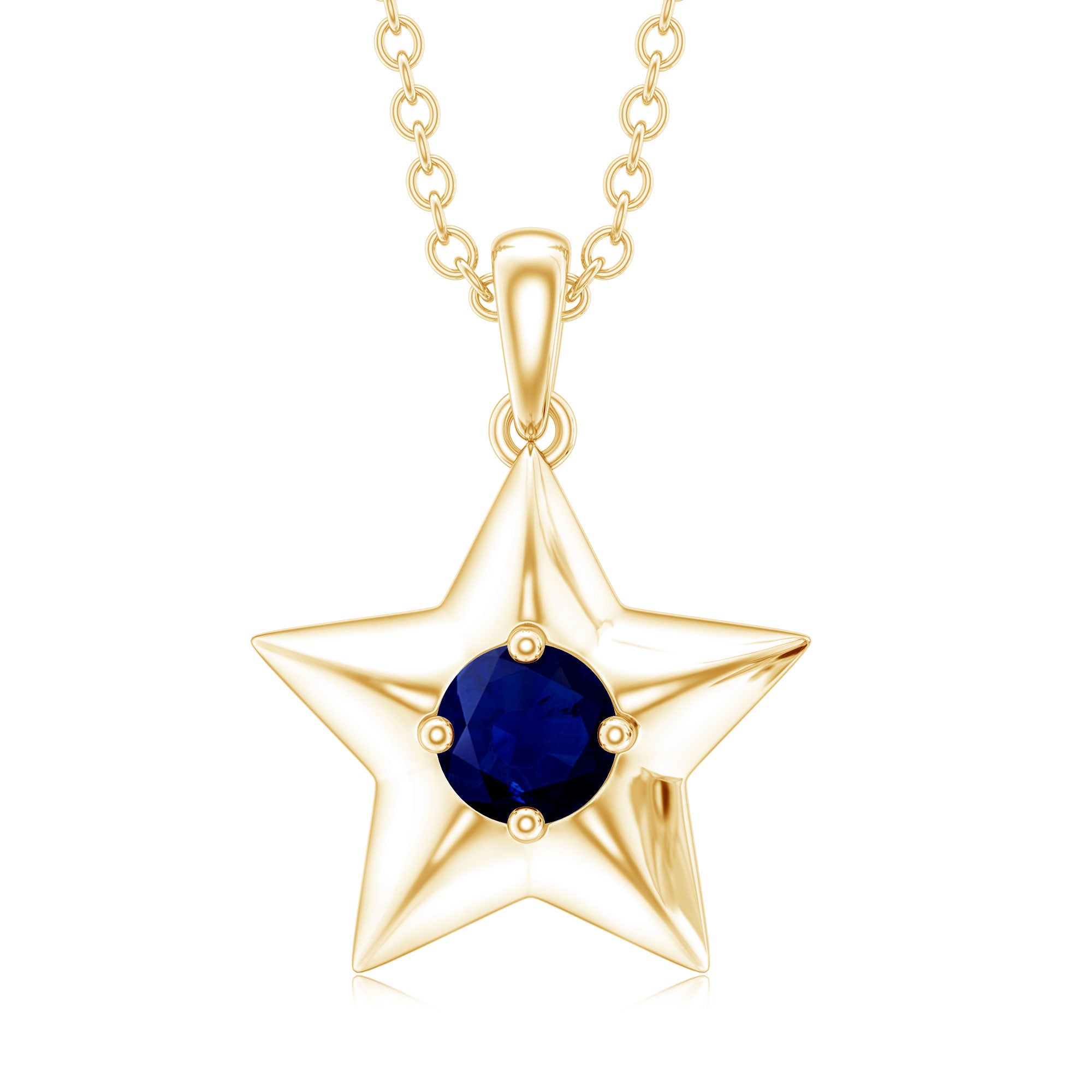 Natural Blue Sapphire Star Pendant Necklace for Women AAA - Rosec Jewels