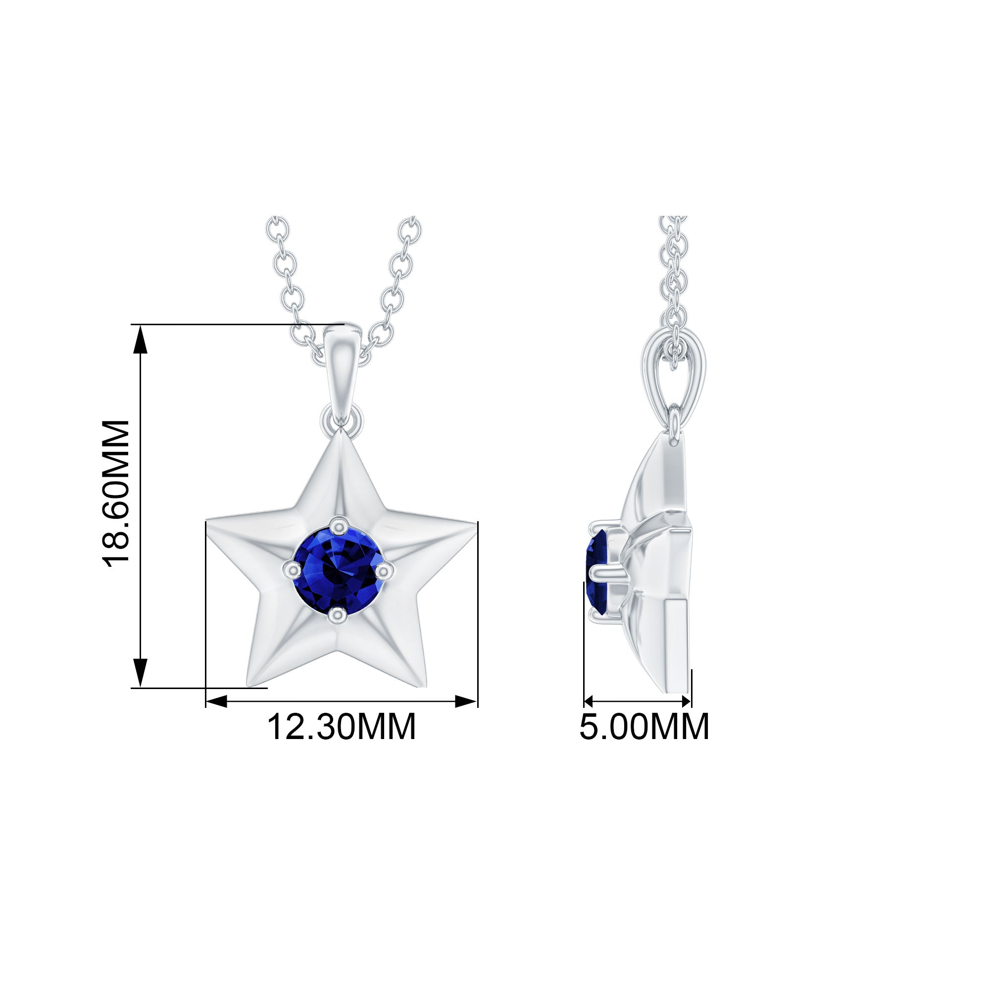 Created Blue Sapphire Star Pendant Necklace Lab Created Blue Sapphire - ( AAAA ) - Quality - Rosec Jewels