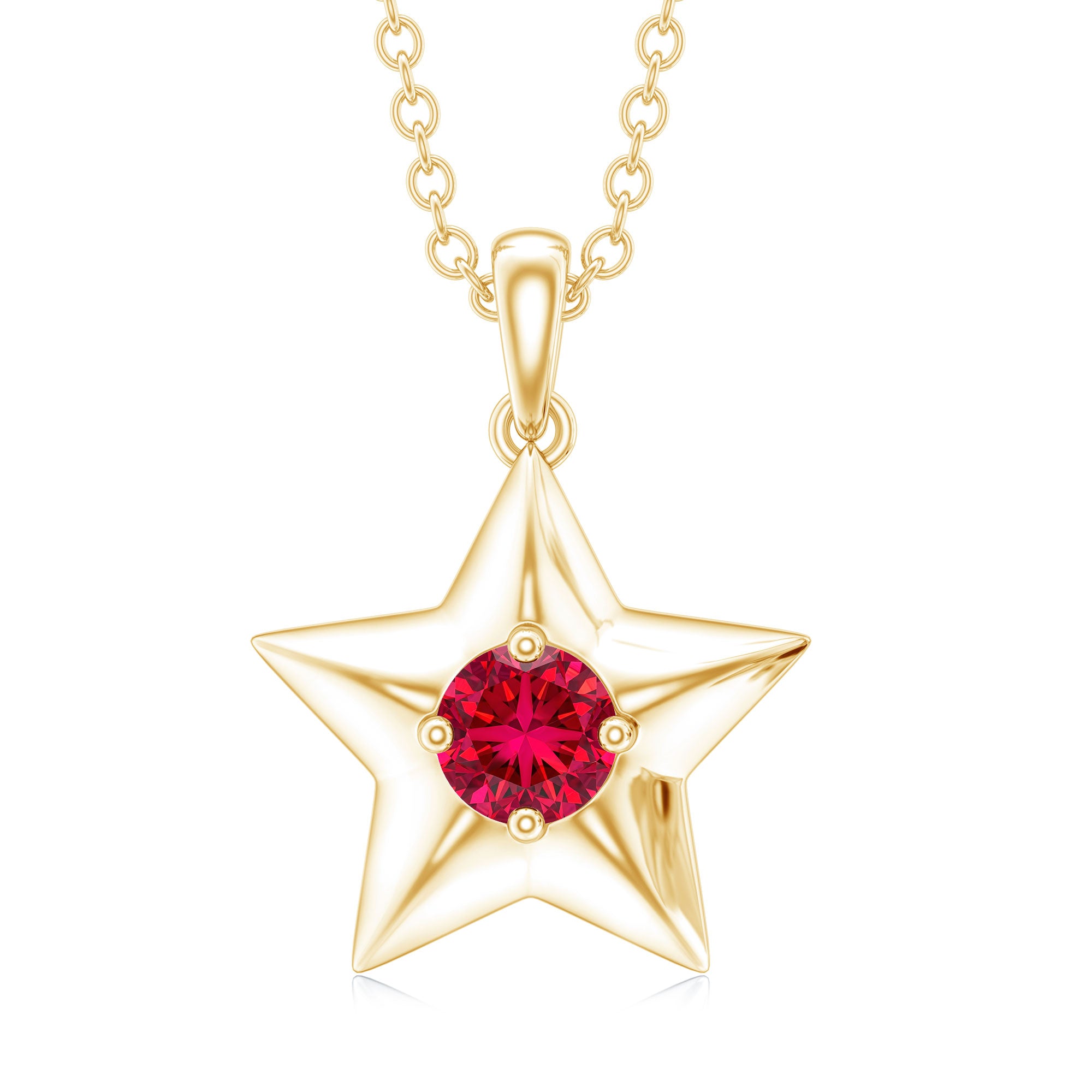 Certified Lab Created Ruby Star Pendant Necklace AAAA - Rosec Jewels