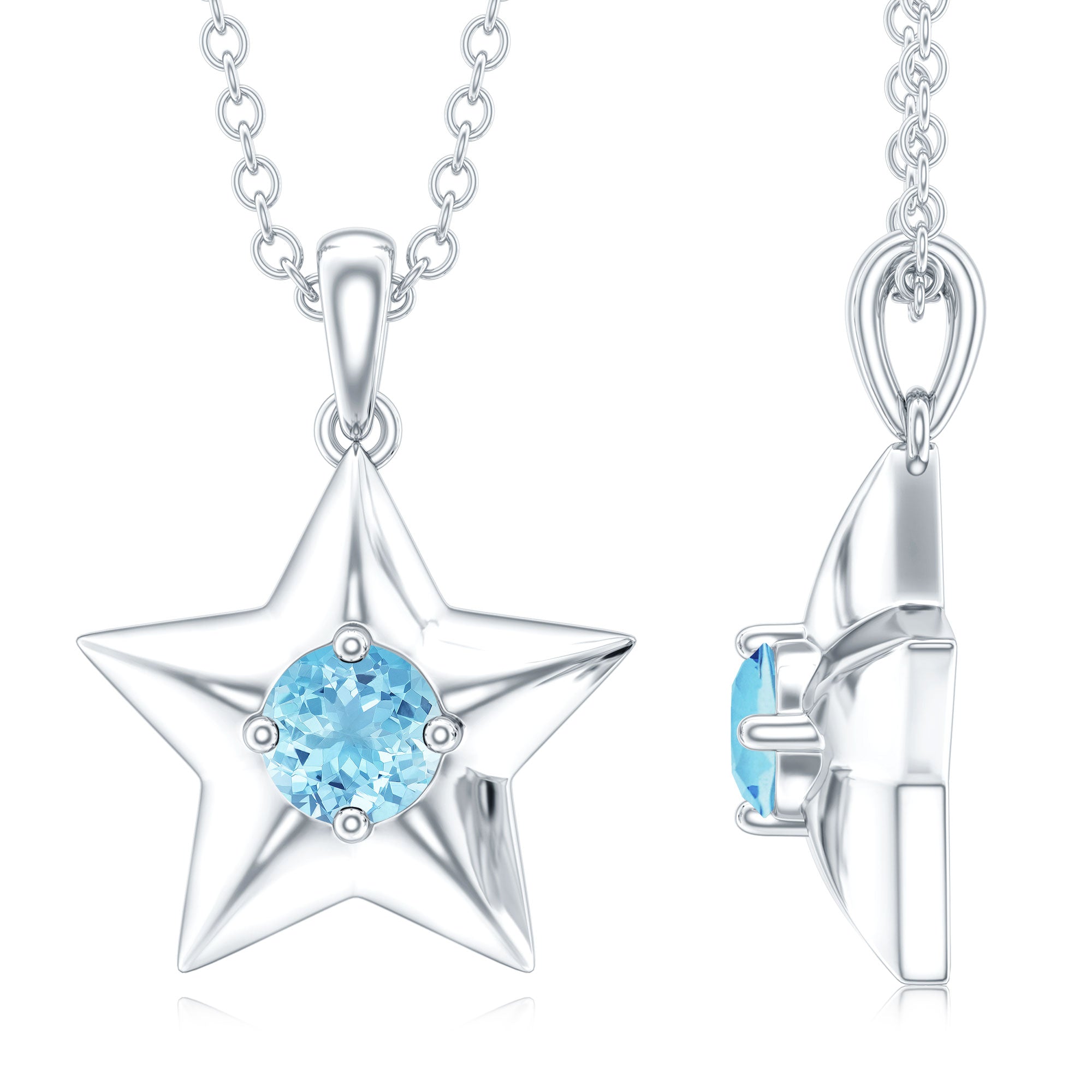 Natural Aquamarine Star of David Necklace for Women AAA - Rosec Jewels