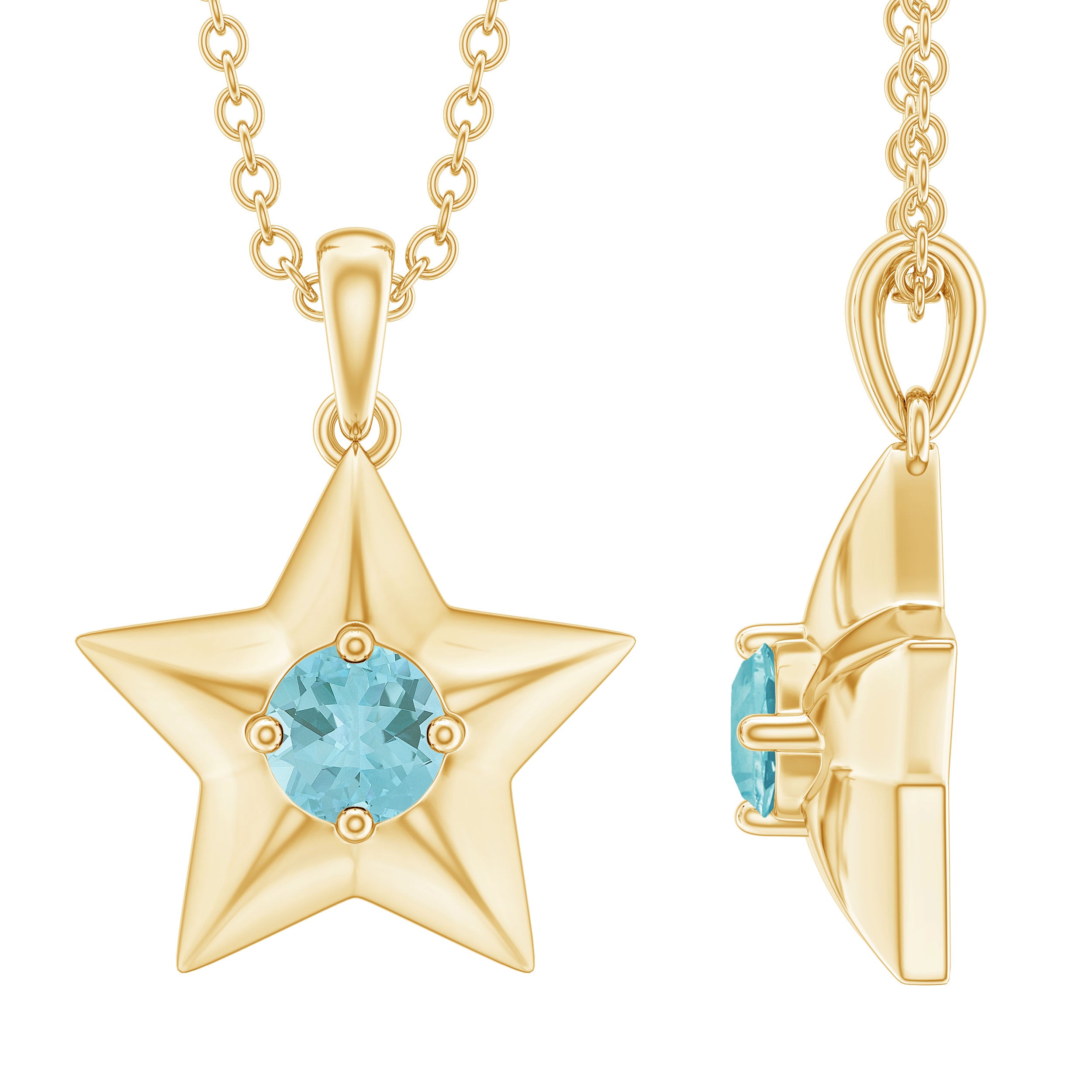 1/4 CT Sky Blue Topaz and Gold Star Pendant Necklace Sky Blue Topaz - ( AAA ) - Quality - Rosec Jewels