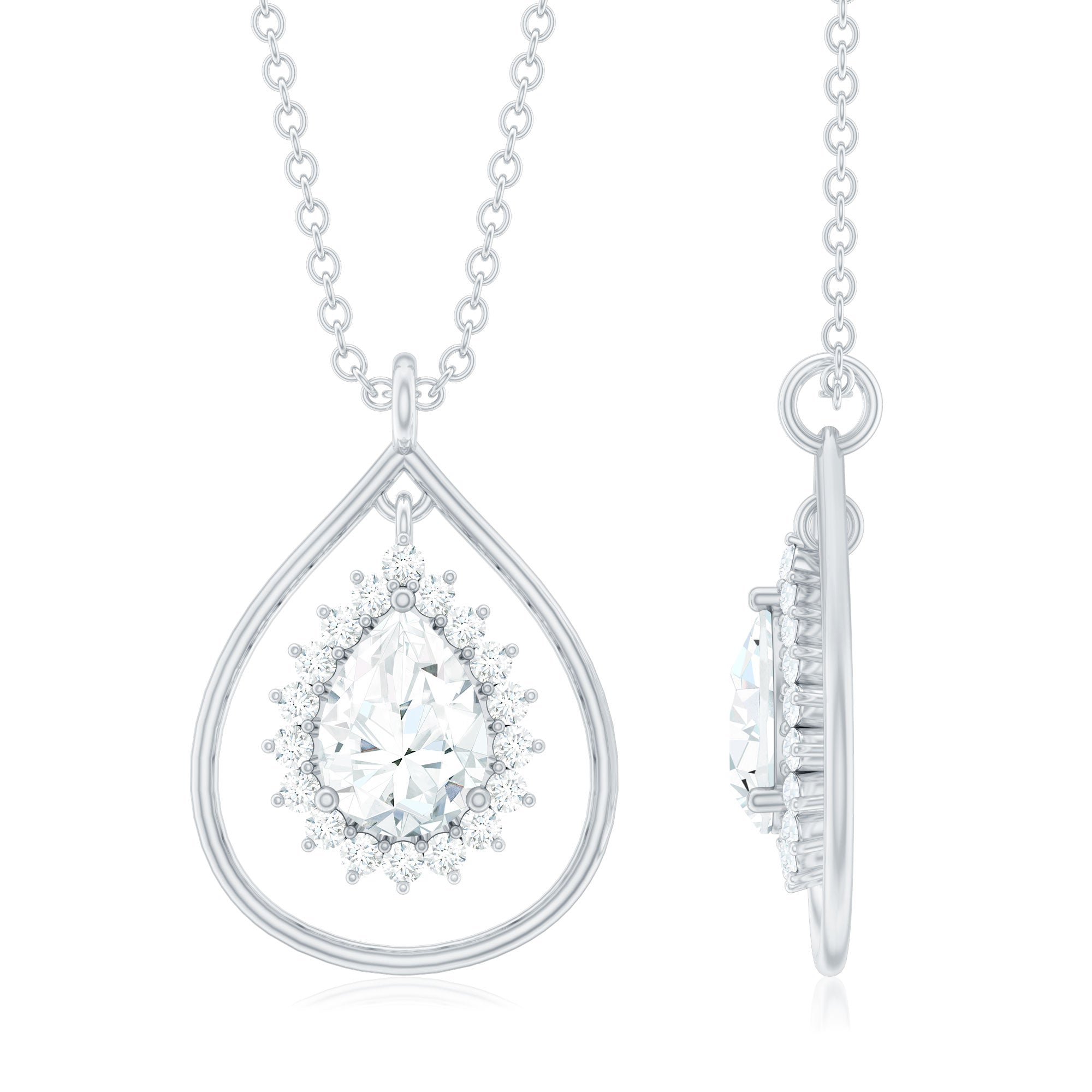 Certified 5X7 MM Moissanite Teardrop Pendant Necklace D-VS1 - Rosec Jewels