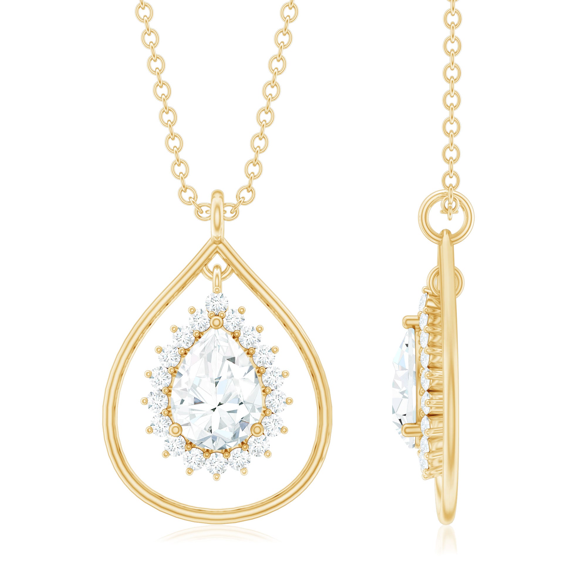 Certified 5X7 MM Moissanite Teardrop Pendant Necklace D-VS1 - Rosec Jewels