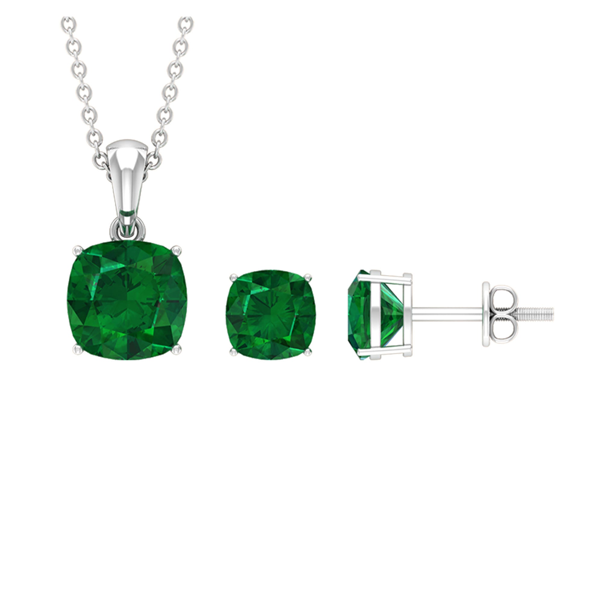 Lab Grown Emerald Solitaire Jewelry Set Lab Created Emerald - ( AAAA ) - Quality - Rosec Jewels