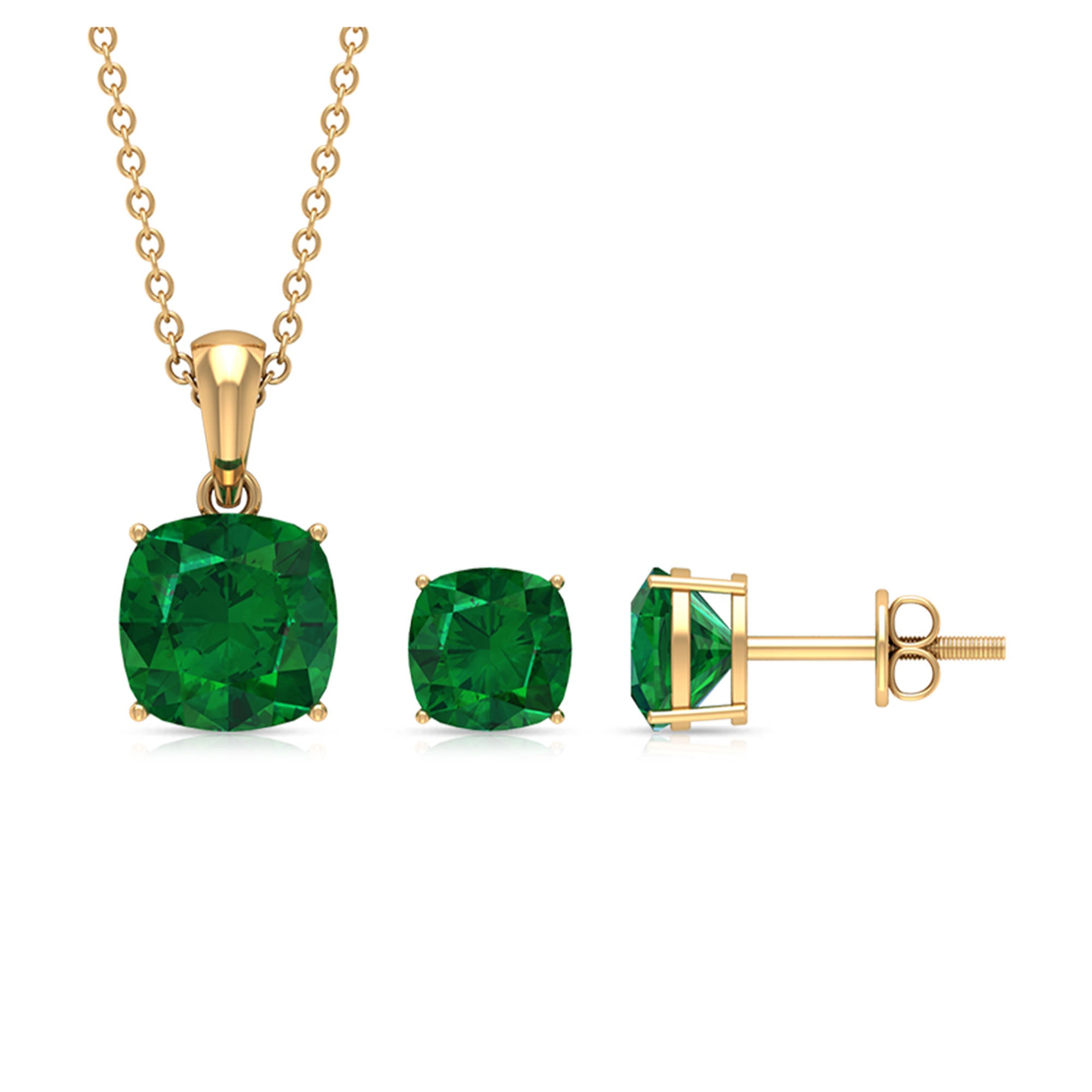 Lab Grown Emerald Solitaire Jewelry Set Lab Created Emerald - ( AAAA ) - Quality - Rosec Jewels