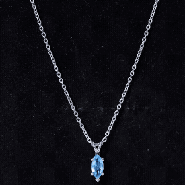 Real 0.7 Carat Marquise Swiss Blue Topaz Solitaire Pendant with Silver Chain AAA 92.5 Sterling Silver - Rosec Jewels