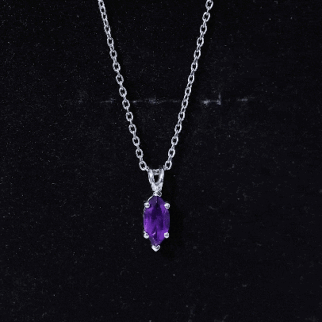 Genuine Marquise Cut Amethyst Solitaire Necklace with Silver Chain AAA 92.5 Sterling Silver - Rosec Jewels