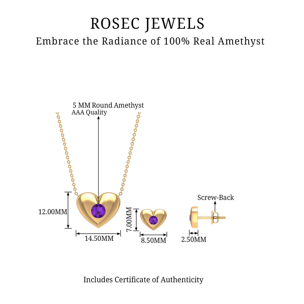 Flush Set Amethyst Heart Jewelry Set Amethyst - ( AAA ) - Quality - Rosec Jewels