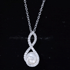 Freshwater White Pearl and Moissanite Infinity Pendant in Silver AAA 92.5 Sterling Silver - Rosec Jewels