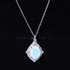 1.3 Carat Oval Cut Rainbow Opal Art Deco Necklace with Moissanite Halo AAA 92.5 Sterling Silver - Rosec Jewels