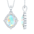 1.3 Carat Oval Cut Rainbow Opal Art Deco Necklace with Moissanite Halo AAA 92.5 Sterling Silver - Rosec Jewels