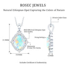 1.3 Carat Oval Cut Rainbow Opal Art Deco Necklace with Moissanite Halo AAA 92.5 Sterling Silver - Rosec Jewels