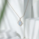 1.3 Carat Oval Cut Rainbow Opal Art Deco Necklace with Moissanite Halo AAA 92.5 Sterling Silver - Rosec Jewels