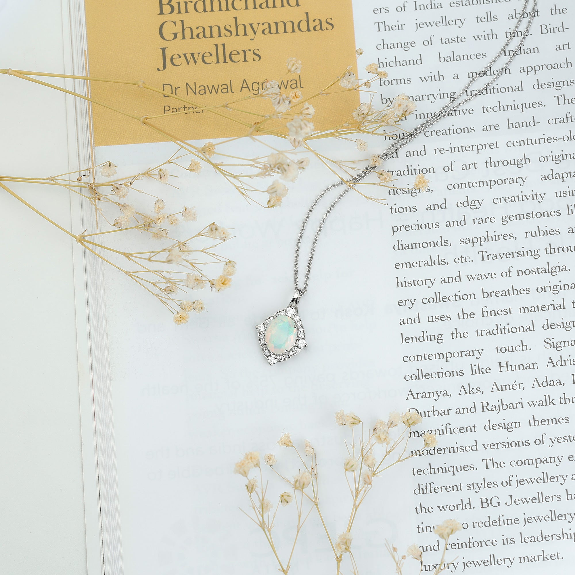 1.3 Carat Oval Cut Rainbow Opal Art Deco Necklace with Moissanite Halo AAA 92.5 Sterling Silver - Rosec Jewels