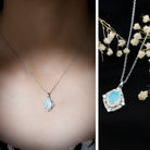 1.3 Carat Oval Cut Rainbow Opal Art Deco Necklace with Moissanite Halo AAA 92.5 Sterling Silver - Rosec Jewels