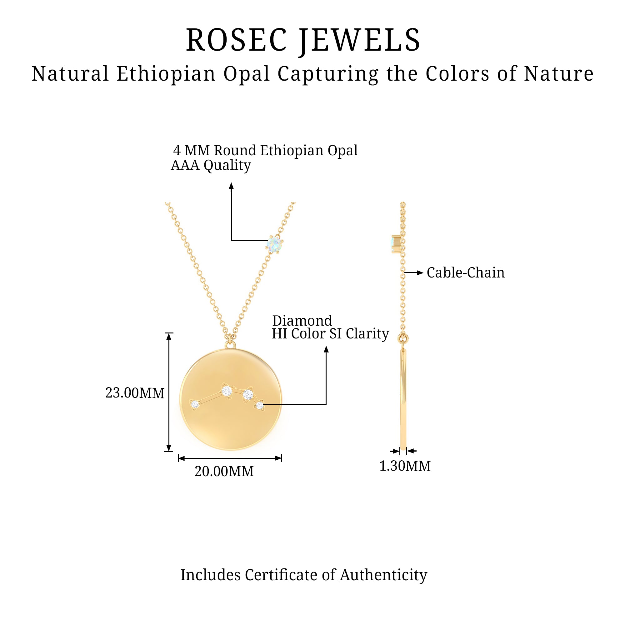 Ethiopian Opal Libra Zodiac Pendant with Diamond Ethiopian Opal - ( AAA ) - Quality - Rosec Jewels