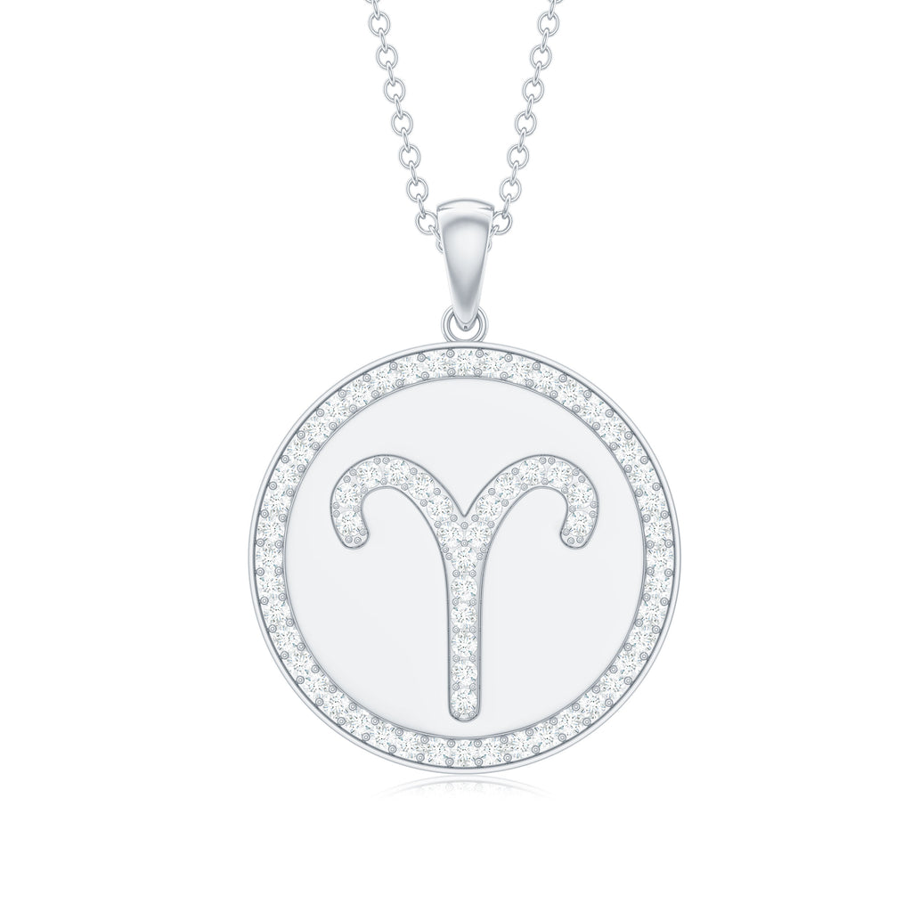 Certified Moissanite Aries Zodiac Disc Pendant Moissanite - ( D-VS1 ) - Color and Clarity - Rosec Jewels