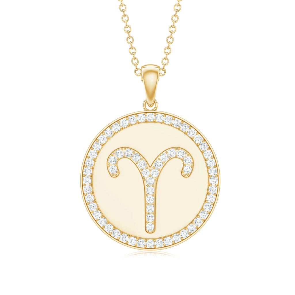 Certified Moissanite Aries Zodiac Disc Pendant Moissanite - ( D-VS1 ) - Color and Clarity - Rosec Jewels