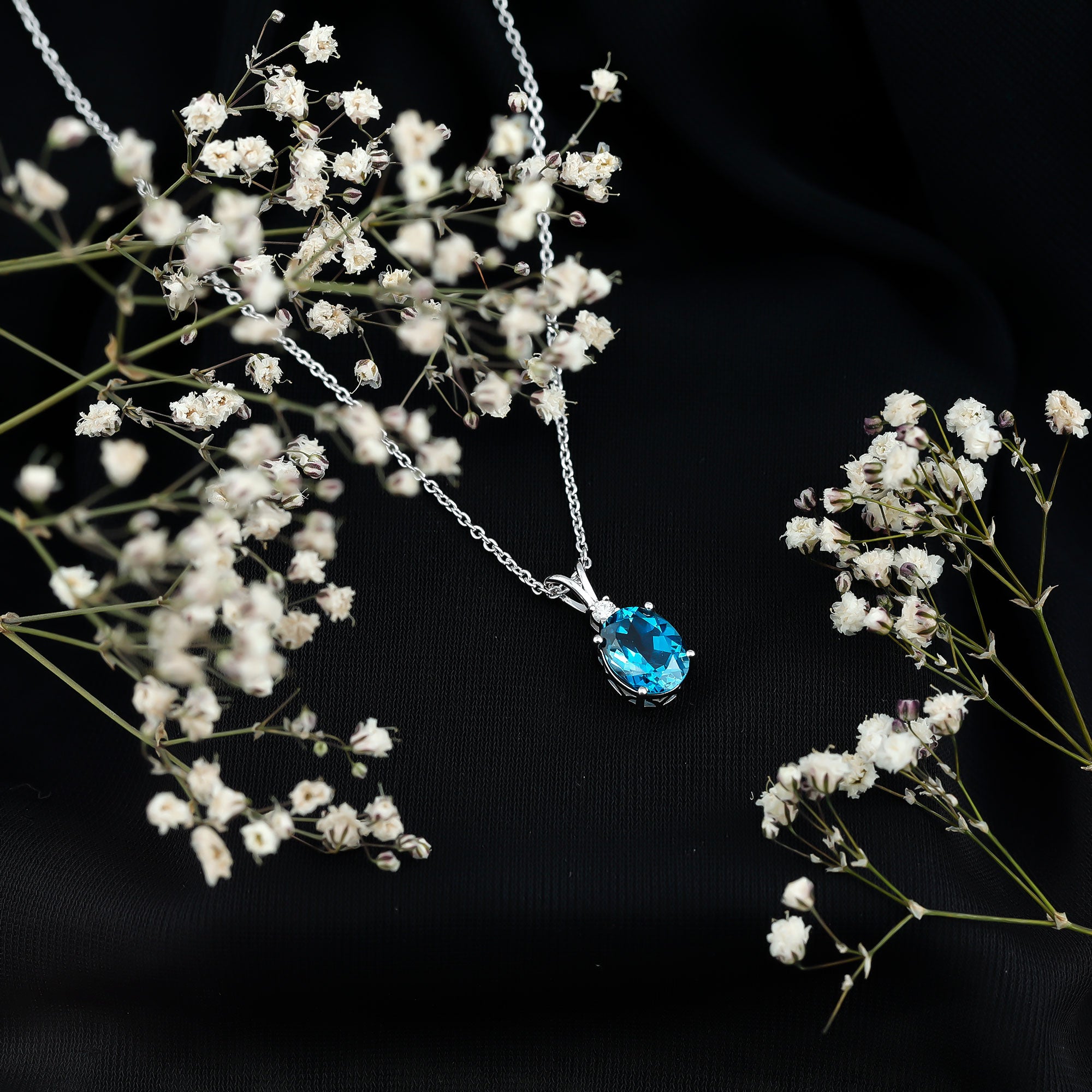 Real 2.5 Carat Oval Shape Real London Blue Topaz Oval Necklace With Silver Chain AAA 92.5 Sterling Silver - Rosec Jewels