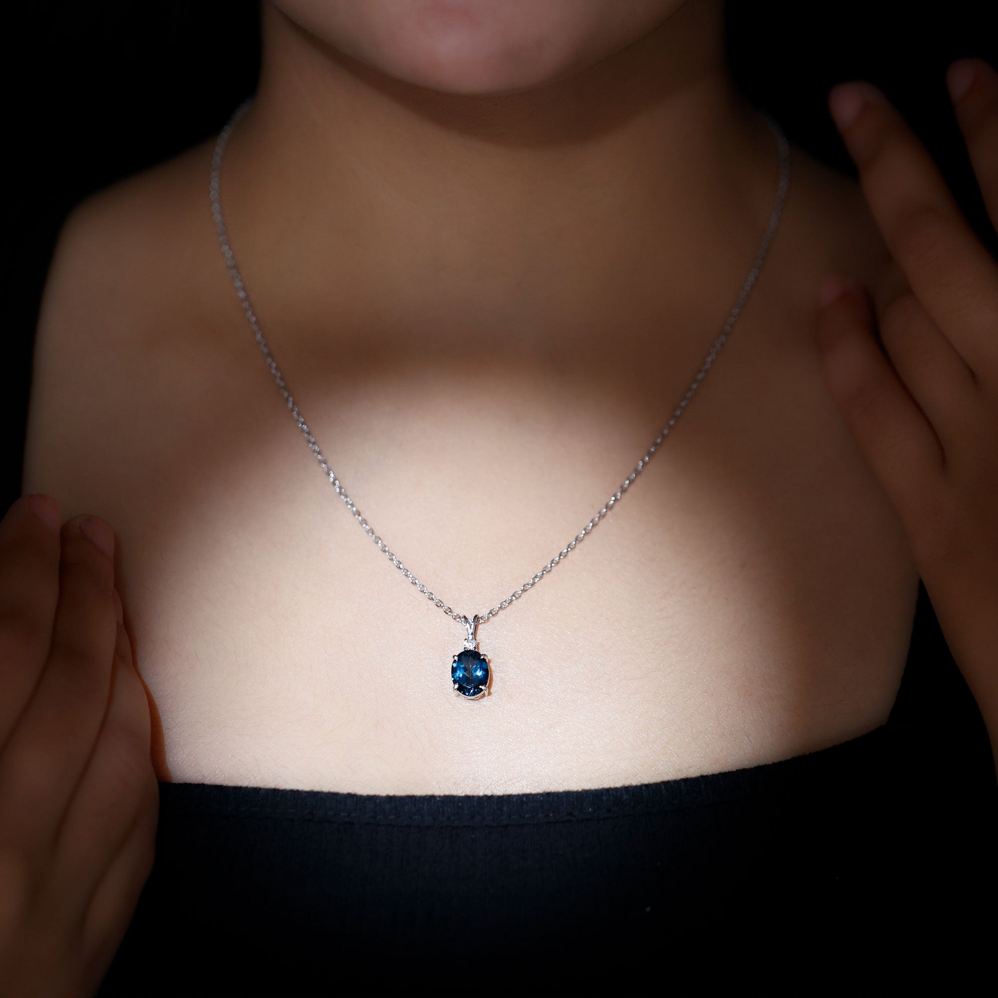 Real 2.5 Carat Oval Shape Real London Blue Topaz Oval Necklace With Silver Chain AAA 92.5 Sterling Silver - Rosec Jewels