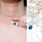Real 2.5 Carat Oval Shape Real London Blue Topaz Oval Necklace With Silver Chain AAA 92.5 Sterling Silver - Rosec Jewels