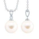 Natural 8MM Freshwater Pearl Solitaire Drop Necklace With Chain AAA - Rosec Jewels