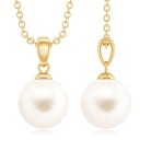 Natural 8MM Freshwater Pearl Solitaire Drop Necklace With Chain AAA - Rosec Jewels