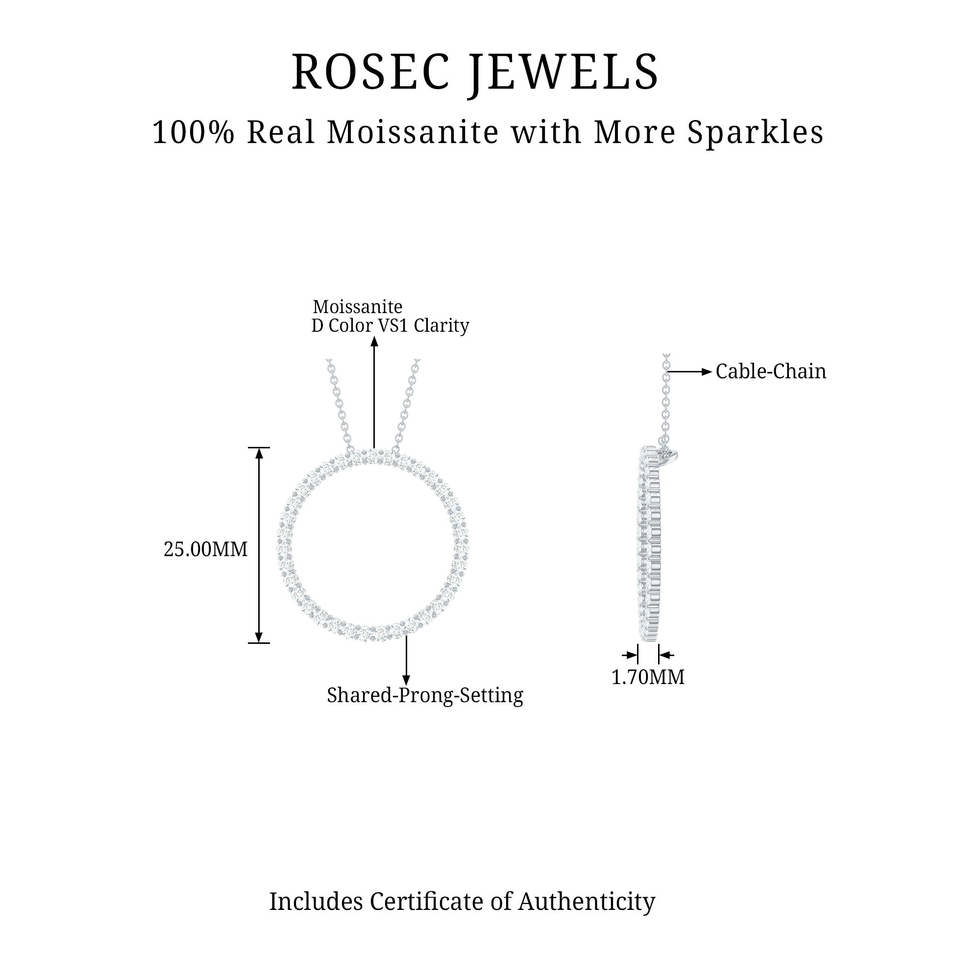 Simple Round Moissanite Eternity Pendant with Hidden Bail Moissanite - ( D-VS1 ) - Color and Clarity 92.5 Sterling Silver - Rosec Jewels