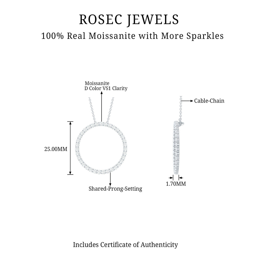 Simple Round Moissanite Eternity Silver Pendant with Hidden Bail - Rosec Jewels