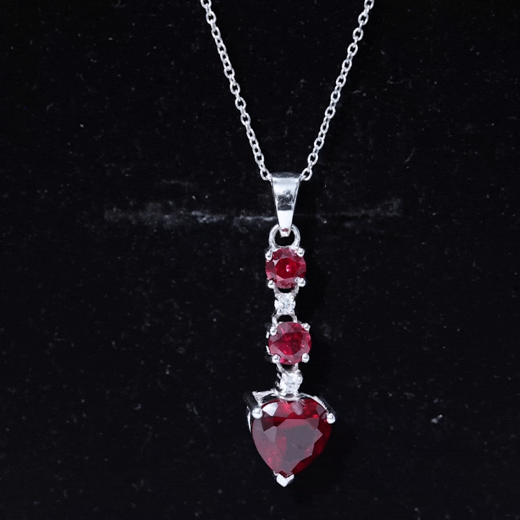 Created Ruby and Moissanite Heart Dangle Pendant Necklace Lab Created Ruby - ( AAAA ) - Quality - Rosec Jewels