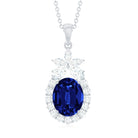 4 Carat Oval Shape Lab Created Blue Sapphire Statement Necklace with Moissanite AAAA - Rosec Jewels
