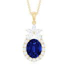 4 Carat Oval Shape Lab Created Blue Sapphire Statement Necklace with Moissanite AAAA - Rosec Jewels