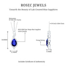 Certified 2.5 Carat Lab Grown Blue Sapphire Teardrop Necklace with Chain AAAA 92.5 Sterling Silver - Rosec Jewels