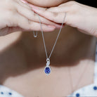 Certified 2.5 Carat Lab Grown Blue Sapphire Teardrop Necklace with Chain AAAA 92.5 Sterling Silver - Rosec Jewels