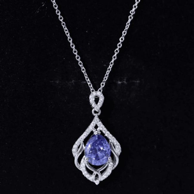 Certified 3.35 Carat Lab Grown Blue Sapphire Designer Necklace with Silver Chain AAAA 92.5 Sterling Silver - Rosec Jewels