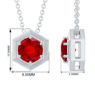 6 MM Lab Created Ruby Hexagonal Shape Solitaire Pendant Necklace Lab Created Ruby - ( AAAA ) - Quality - Rosec Jewels