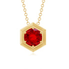 6 MM Lab Created Ruby Hexagonal Shape Solitaire Pendant Necklace Lab Created Ruby - ( AAAA ) - Quality - Rosec Jewels