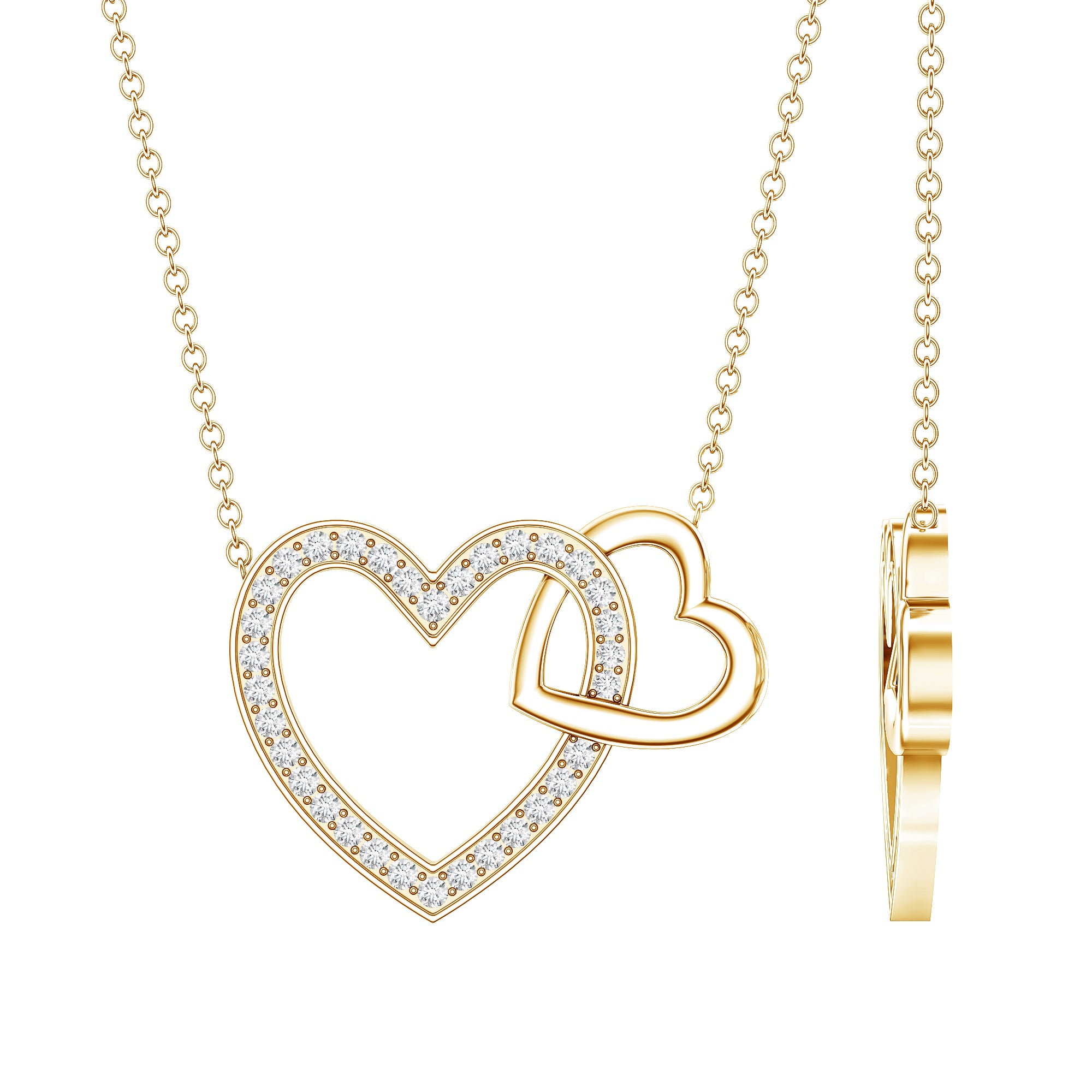Diamond 2 Heart Promise Necklace Natural - ( HI-SI ) - Rosec Jewels